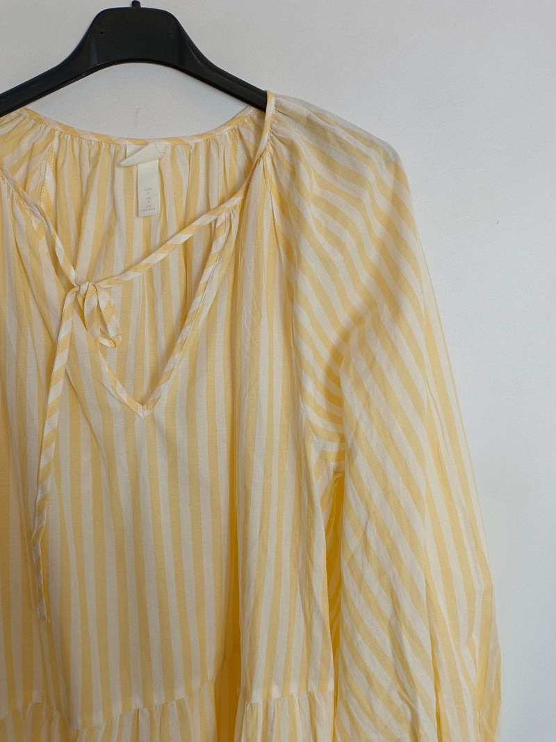 H&M. vestido amarillo y blanco rayas T.s