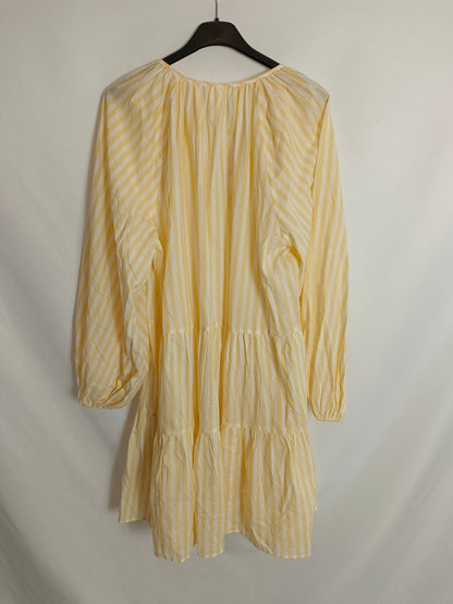 H&M. vestido amarillo y blanco rayas T.s