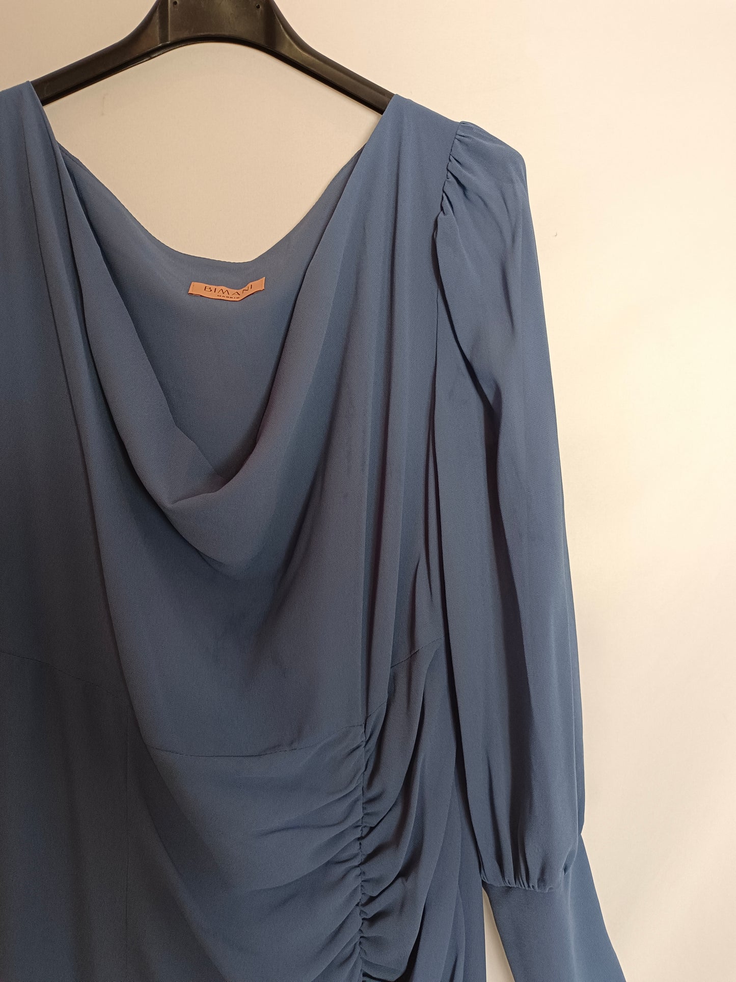 BIMANI. Blue gathered dress, size 40