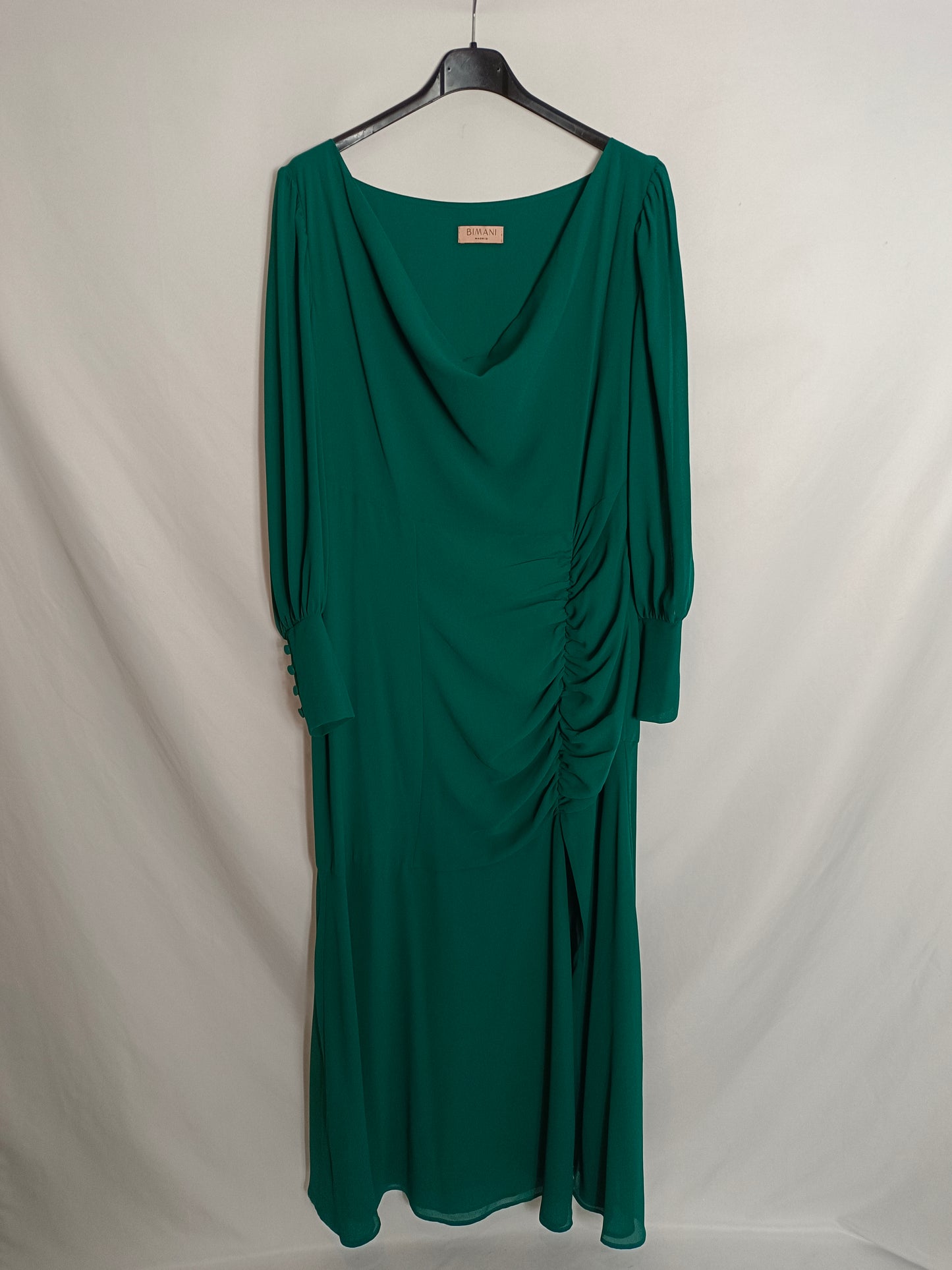 BIMANI. Green gathered dress, size 40