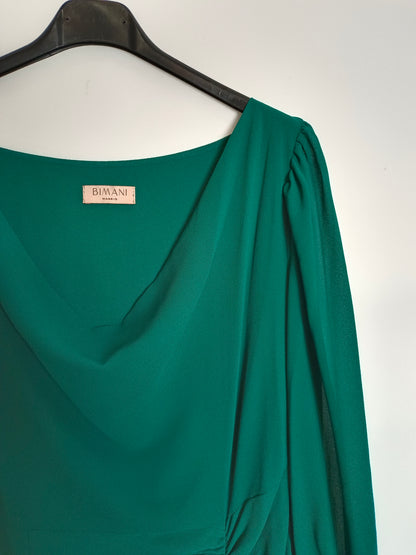 BIMANI. Green gathered dress, size 40