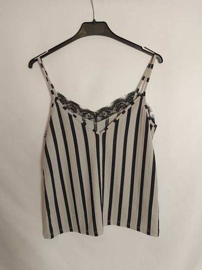 ZARA. Top rayas beige y negro T.s