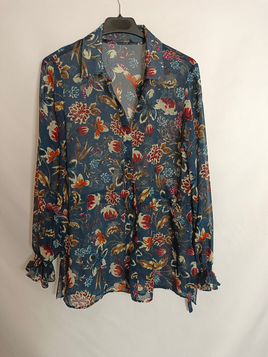 ZARA. Blue floral blouse T.xs