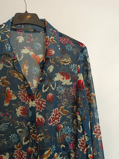 ZARA. Blue floral blouse T.xs