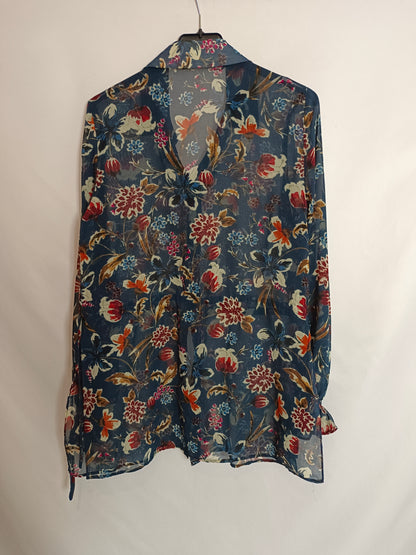ZARA. Blue floral blouse T.xs