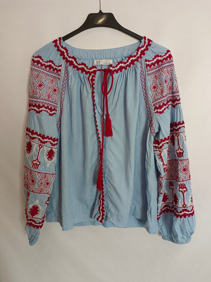 ZARA. Blue embroidered blouse T.xs
