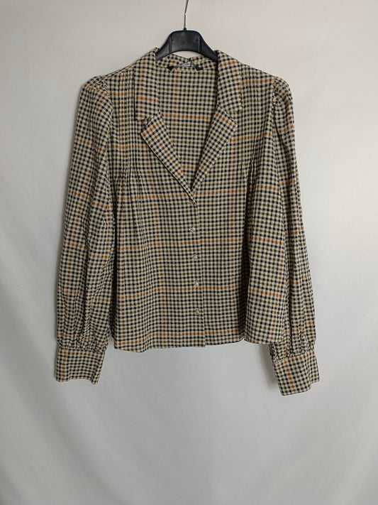 ZARA. Checkered cotton blouse, size XL