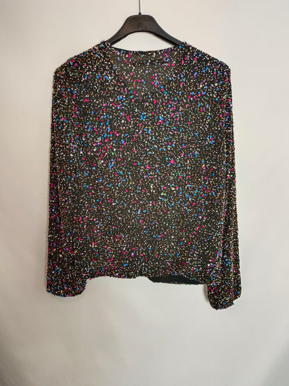 ZARA. Chaqueta negra lentejuela T.m