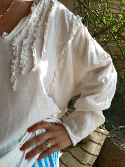 MASSIMO DUTTI. Blusa volantes algodón T.s