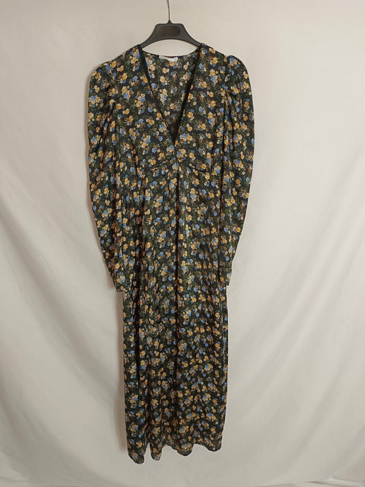 MANGO. Vestido negro flores T.xs (S)