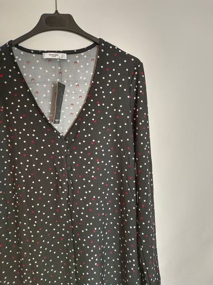 MANGO. Vestido negro lunares T.s