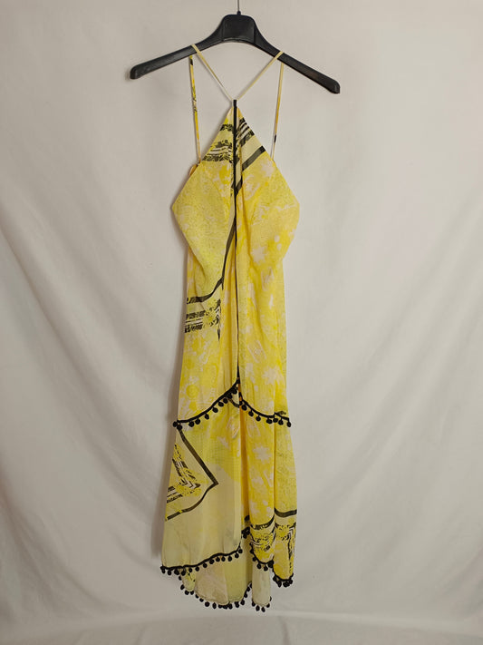 CARHER. Vestido largo amarillo borlas T.m