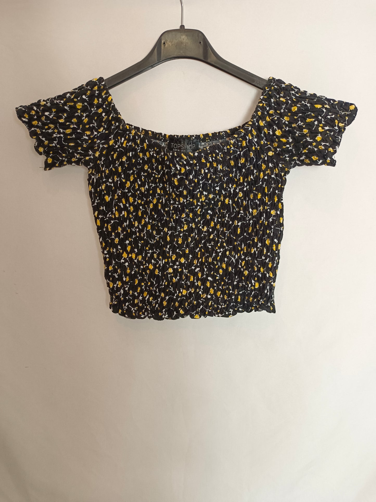 TOPSHOP. Croptop nido de abeja negro T.36