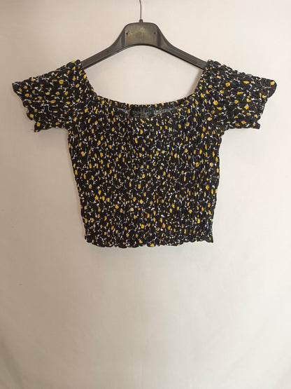 TOPSHOP. Croptop nido de abeja negro T.36