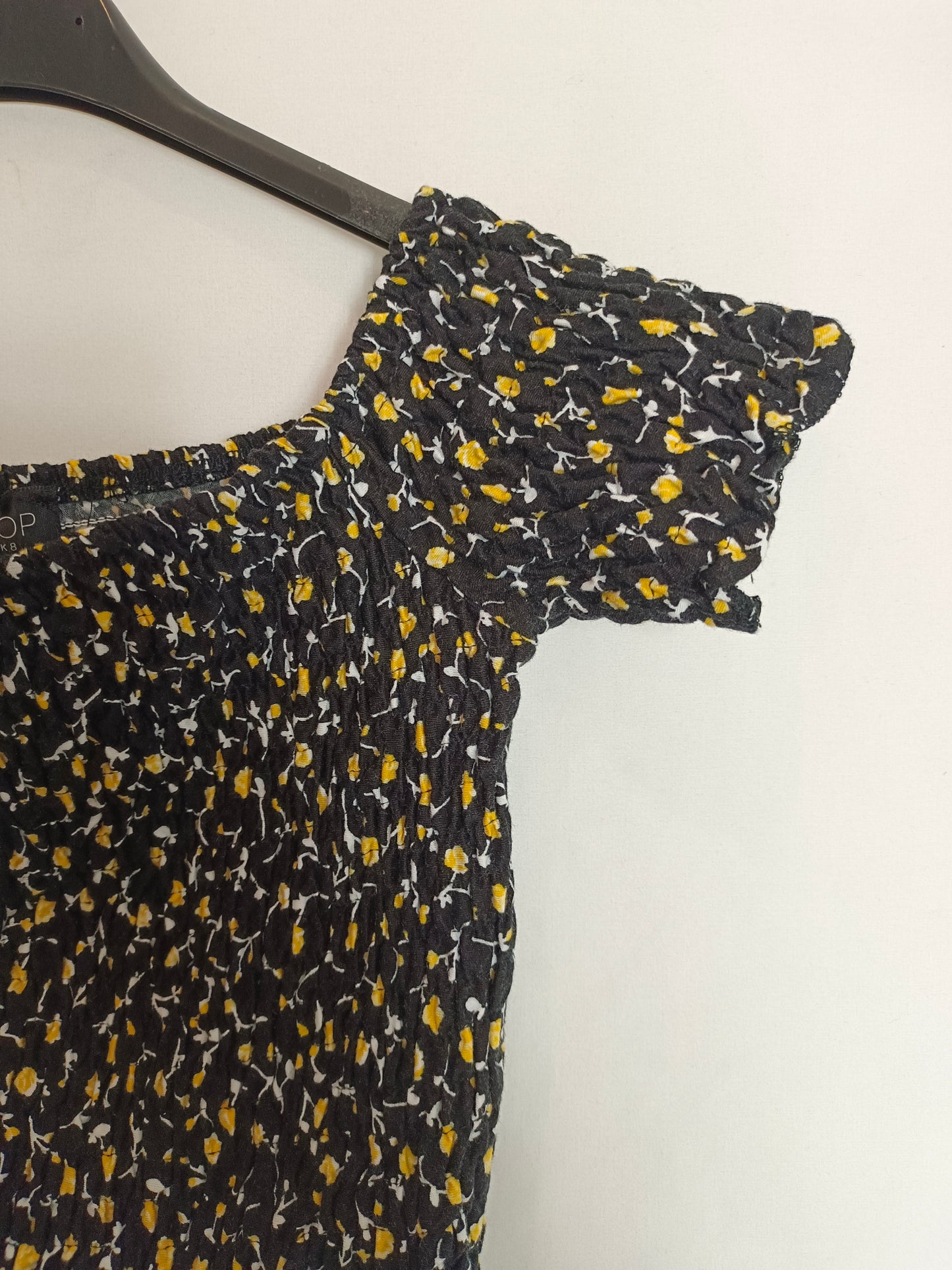 TOPSHOP. Croptop nido de abeja negro T.36