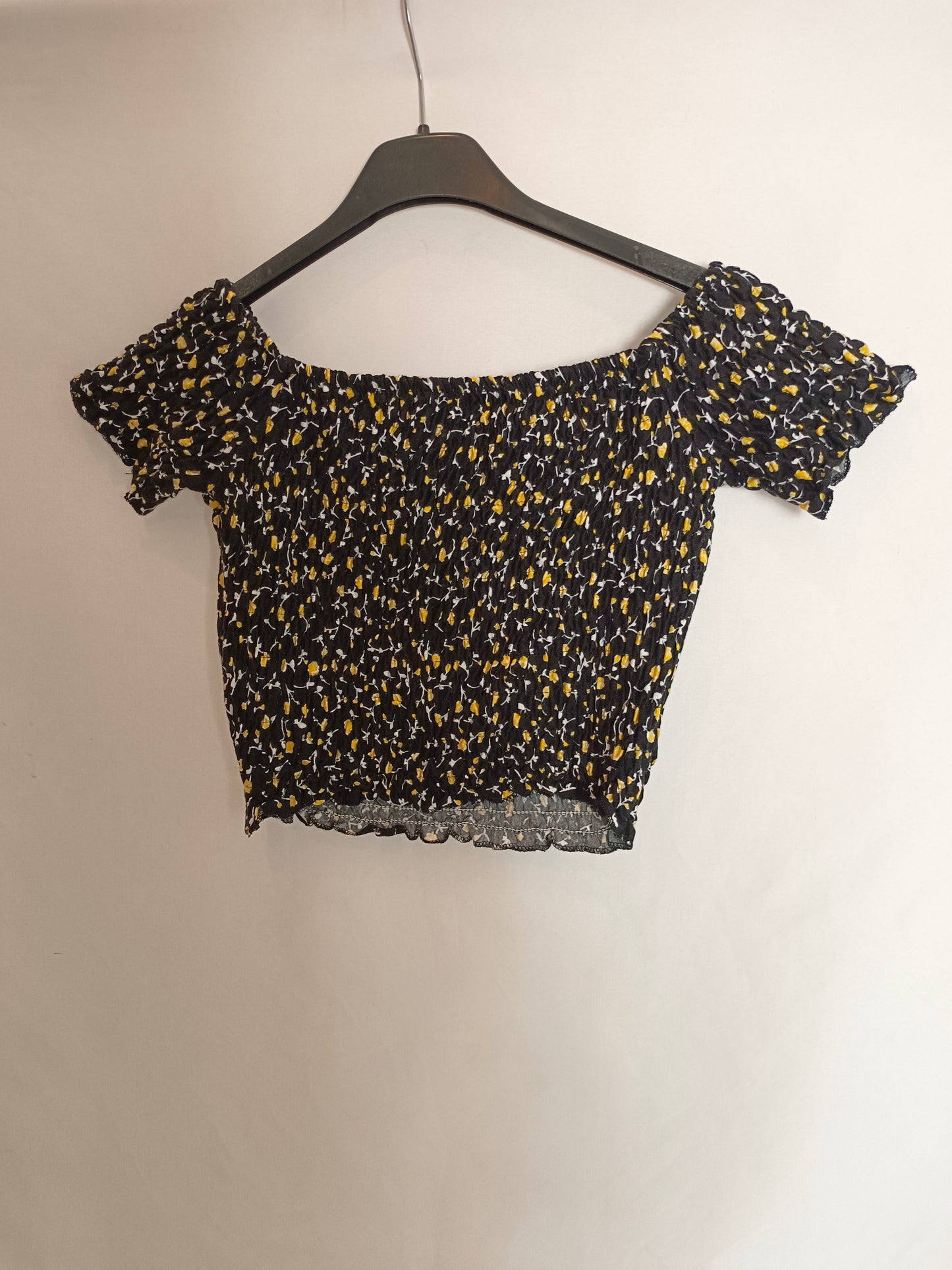 TOPSHOP. Croptop nido de abeja negro T.36