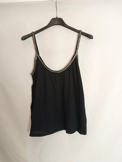 ZARA. Top negro abalorios T.s