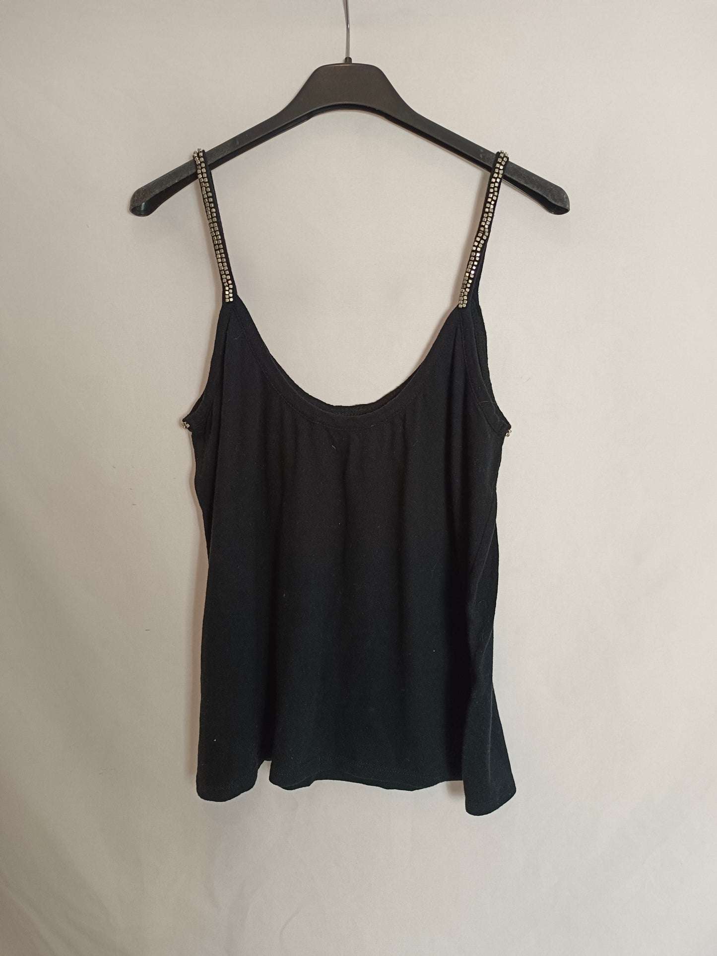ZARA. Top negro abalorios T.s