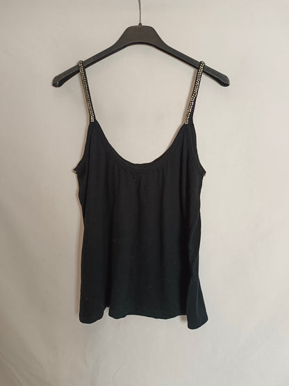 ZARA. Top negro abalorios T.s