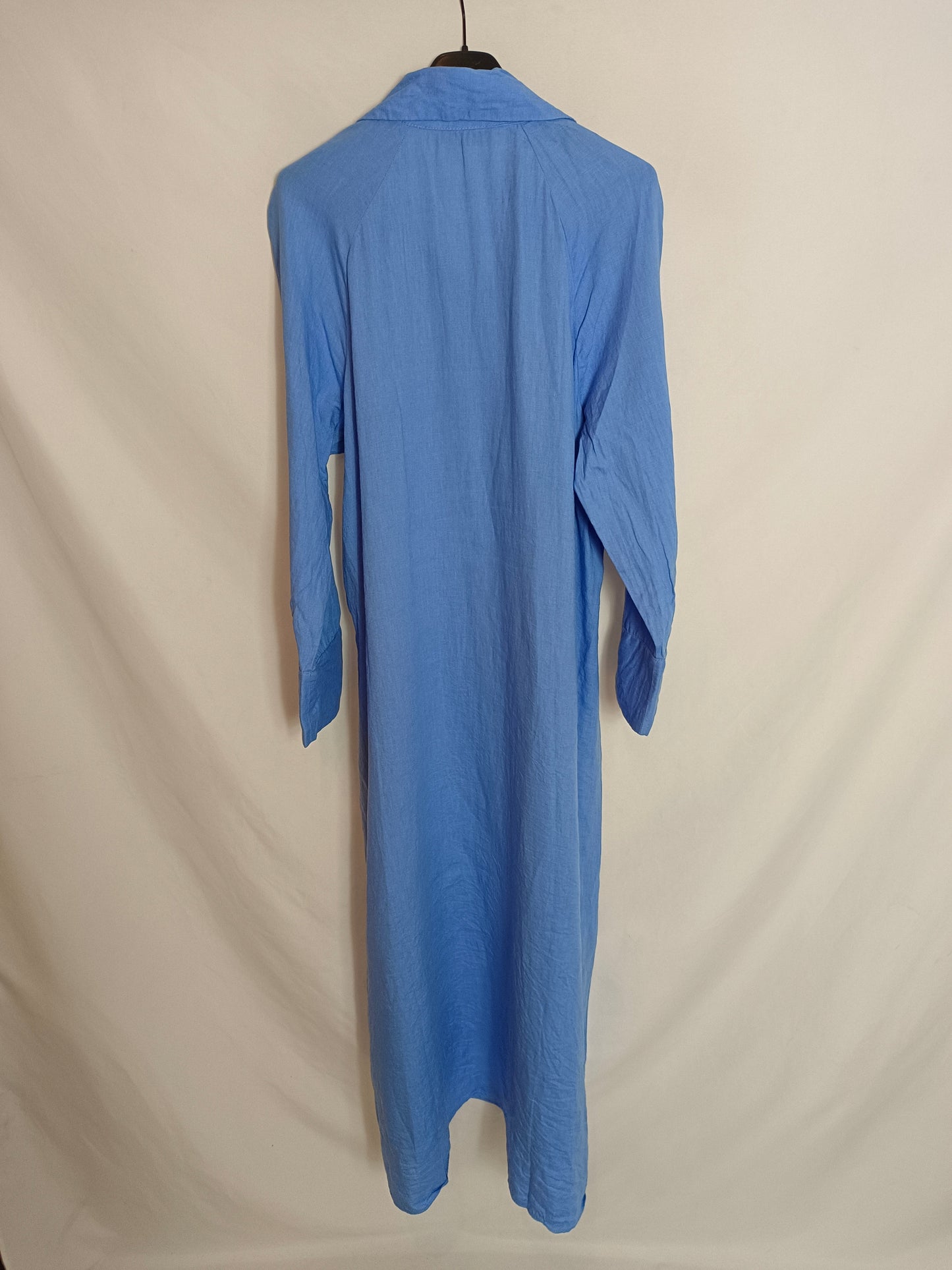 ZARA. Vestido azul camisero lino T.m