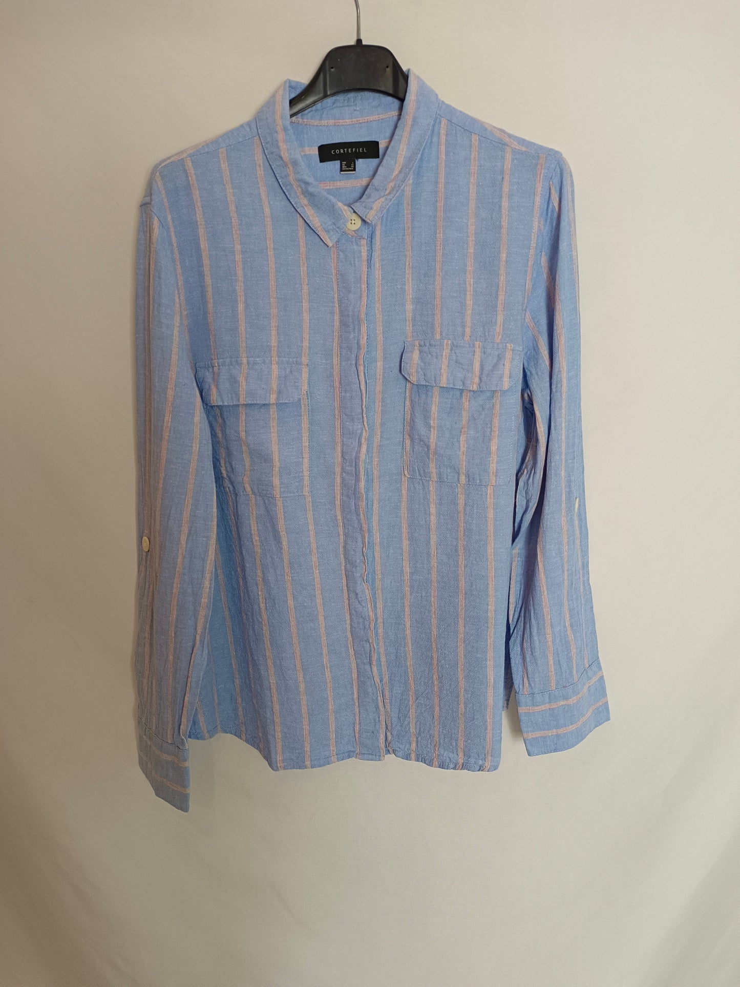 CORTEFIEL. Blue striped linen shirt Tl