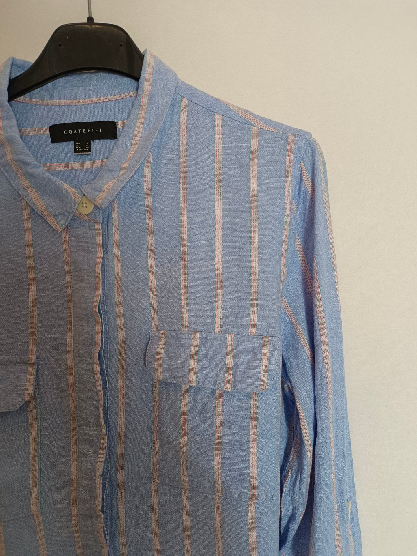 CORTEFIEL. Blue striped linen shirt Tl