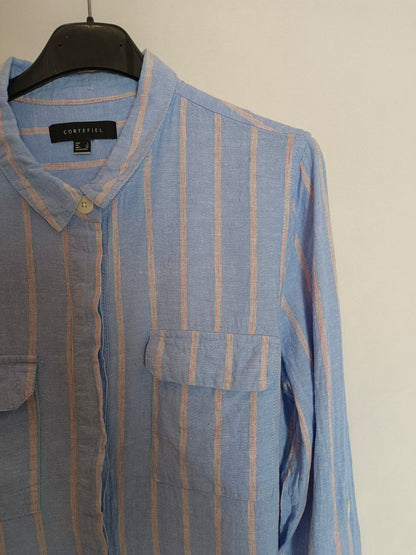 CORTEFIEL. Blue striped linen shirt Tl