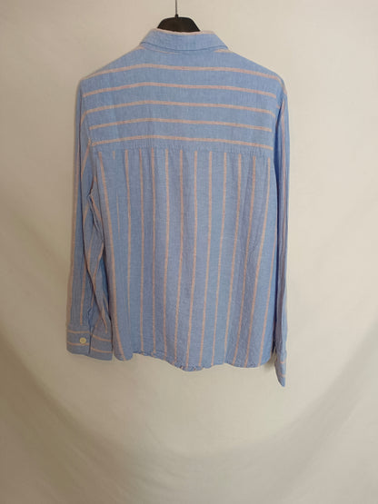 CORTEFIEL. Blue striped linen shirt Tl