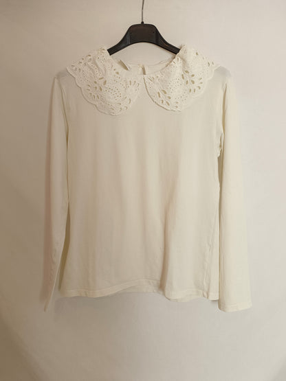 ZARA. Camiseta blanca cuello T.13/14(xxs)