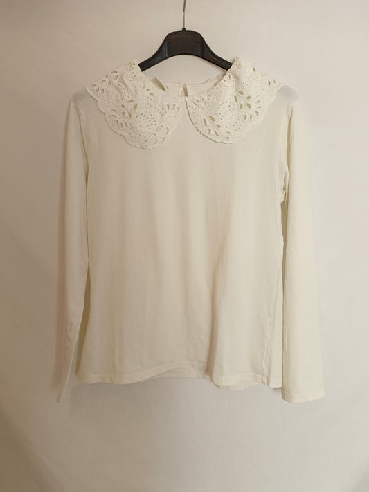 ZARA. Camiseta blanca cuello T.13/14(xxs)