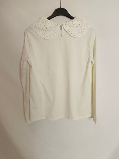 ZARA. Camiseta blanca cuello T.13/14(xxs)