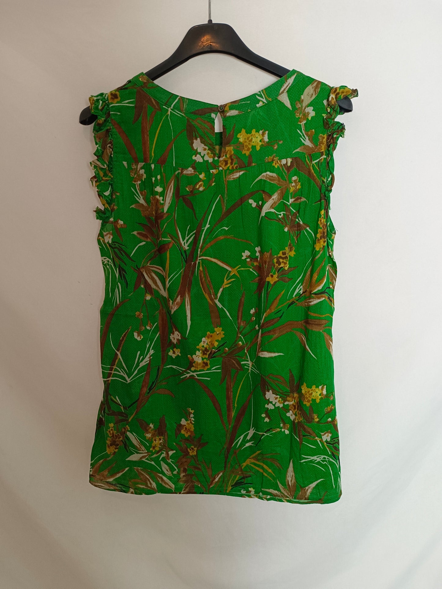 MASSIMO DUTTI. Top verde hojas T.36