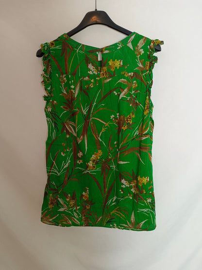 MASSIMO DUTTI. Top verde hojas T.36