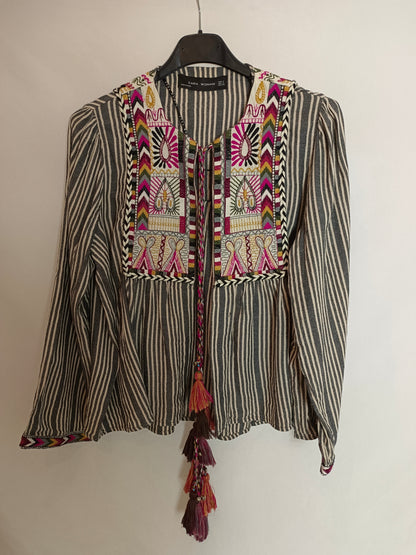 ZARA. Sobrecamisa rayas bordado  T.s