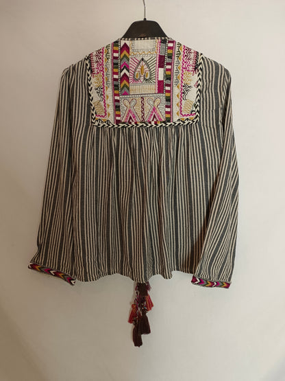 ZARA. Sobrecamisa rayas bordado  T.s