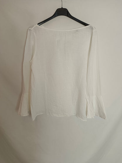 MASSIMO DUTTI. Blusa blanca lino T.38