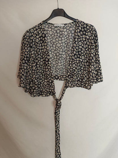 SENSE. Top negro flores Tu(s)