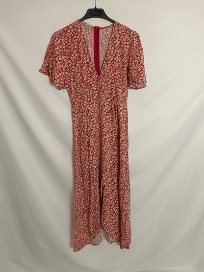 PULL&BEAR. Vestido midi cruzado flores. T.S