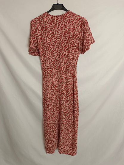 PULL&BEAR. Vestido midi cruzado flores. T.S
