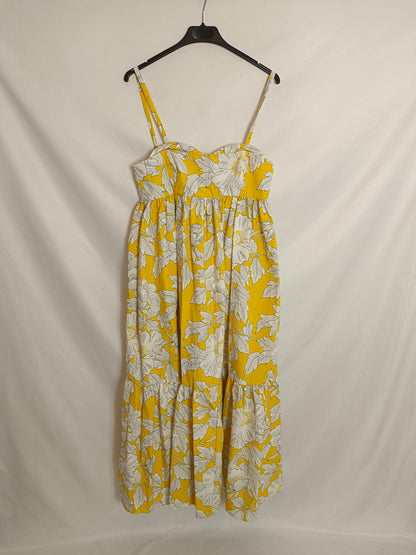 ZARA. Vestido amarillo flores T.m