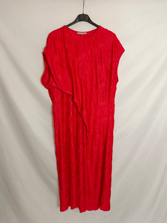 ZARA. vestido rojo fruncido T.m