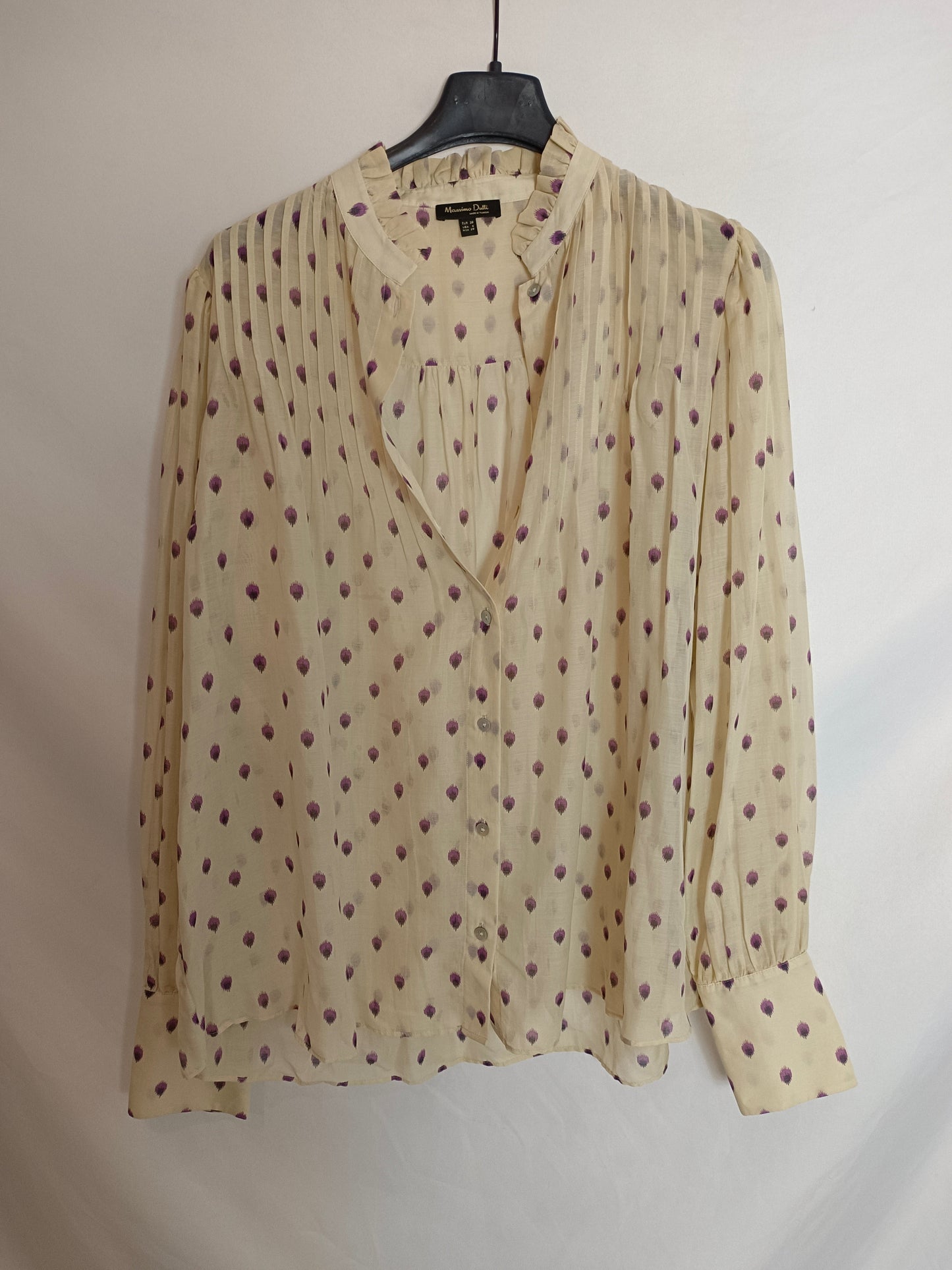 MASSIMO DUTTI. Blusa beige lunares T.38