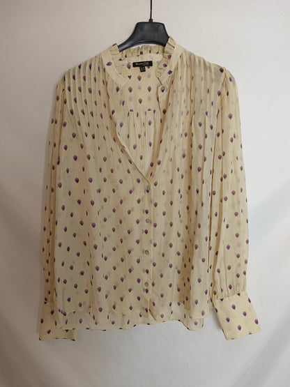 MASSIMO DUTTI. Blusa beige lunares T.38