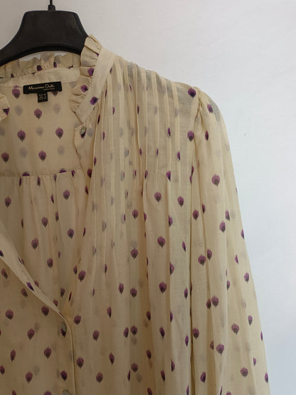 MASSIMO DUTTI. Blusa beige lunares T.38