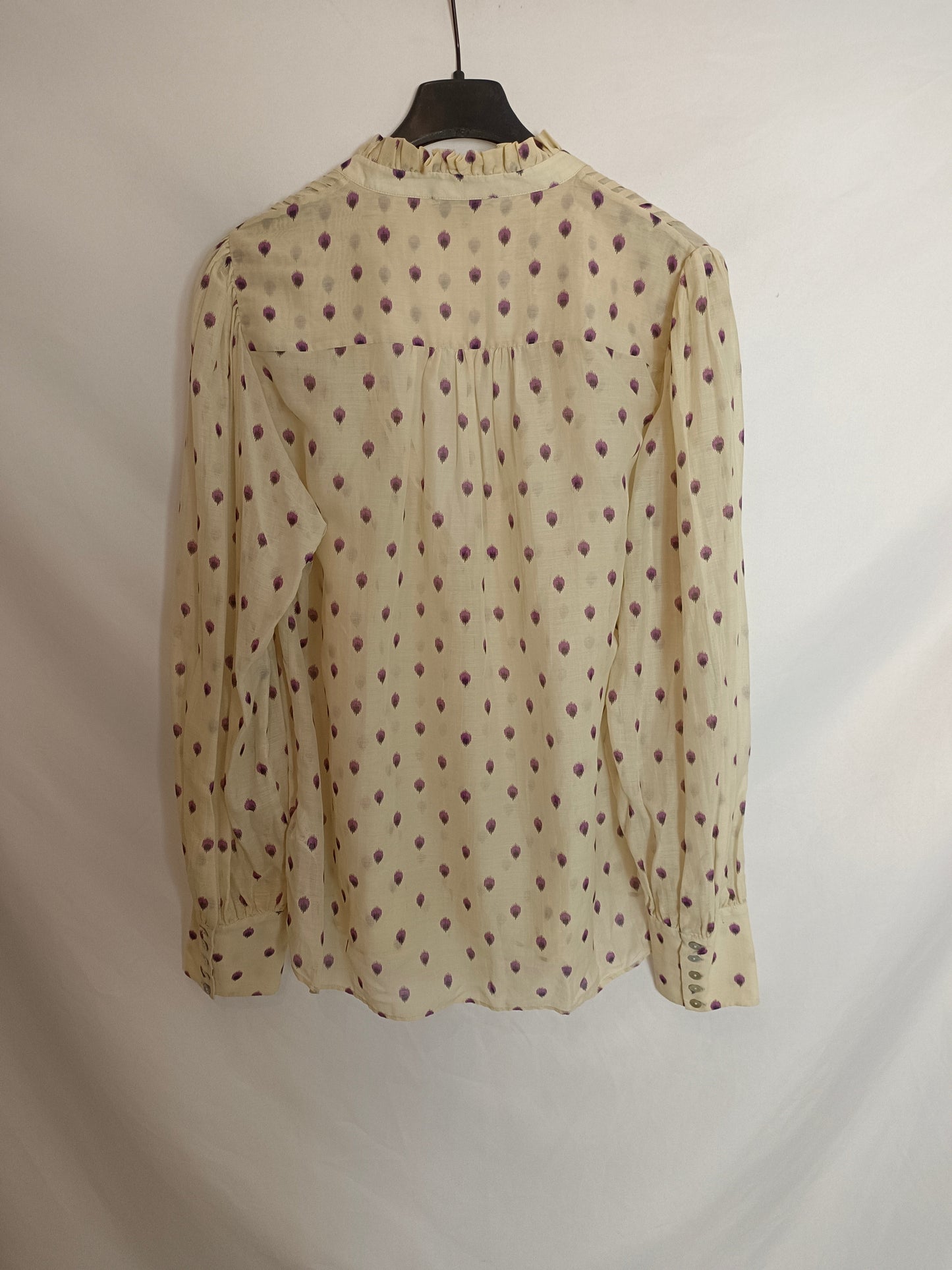 MASSIMO DUTTI. Blusa beige lunares T.38