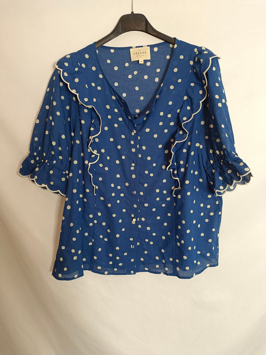 SEZANE. blusa azul lunares T.40