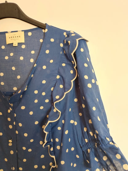 SEZANE. blusa azul lunares T.40