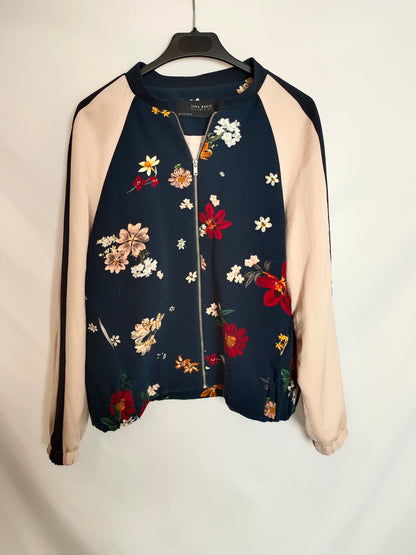 ZARA. Two-tone floral bomber jacket Tl(TARA)