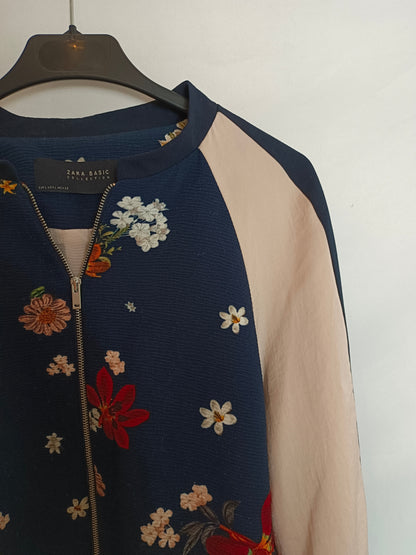 ZARA. Two-tone floral bomber jacket Tl(TARA)