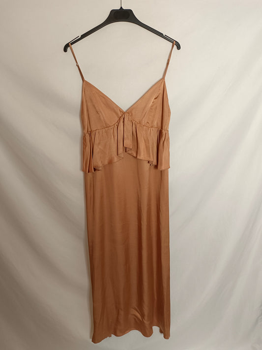 OTRAS. Vestido midi rosa volante T.u(s/m)